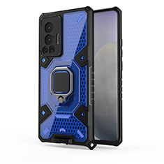 Custodia Silicone e Plastica Opaca Cover con Magnetico Anello Supporto KC5 per Vivo X70 Pro 5G Blu