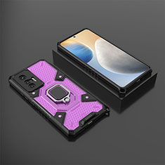 Custodia Silicone e Plastica Opaca Cover con Magnetico Anello Supporto KC5 per Vivo X70t Viola