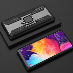 Custodia Silicone e Plastica Opaca Cover con Magnetico Anello Supporto KC6 per Samsung Galaxy A50S Nero