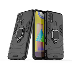 Custodia Silicone e Plastica Opaca Cover con Magnetico Anello Supporto KC6 per Samsung Galaxy M21s Nero