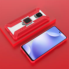 Custodia Silicone e Plastica Opaca Cover con Magnetico Anello Supporto KC6 per Xiaomi Redmi Note 9 Pro Max Rosso