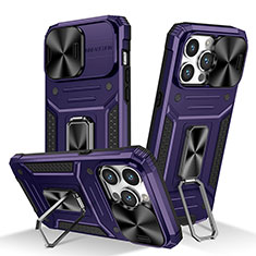 Custodia Silicone e Plastica Opaca Cover con Magnetico Anello Supporto KC7 per Apple iPhone 13 Pro Max Viola