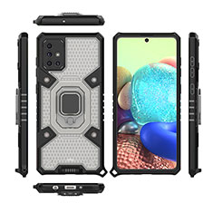 Custodia Silicone e Plastica Opaca Cover con Magnetico Anello Supporto KC7 per Samsung Galaxy A71 4G A715 Nero