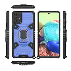 Custodia Silicone e Plastica Opaca Cover con Magnetico Anello Supporto KC7 per Samsung Galaxy A71 5G Blu