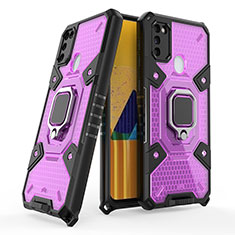 Custodia Silicone e Plastica Opaca Cover con Magnetico Anello Supporto KC7 per Samsung Galaxy M21 Viola