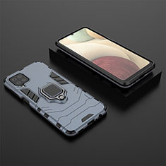 Custodia Silicone e Plastica Opaca Cover con Magnetico Anello Supporto KK1 per Samsung Galaxy M12 Blu