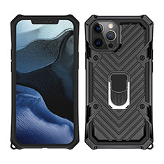 Custodia Silicone e Plastica Opaca Cover con Magnetico Anello Supporto M01 per Apple iPhone 12 Pro Max Nero