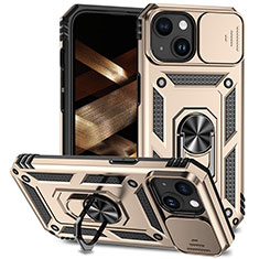 Custodia Silicone e Plastica Opaca Cover con Magnetico Anello Supporto MQ1 per Apple iPhone 14 Plus Oro