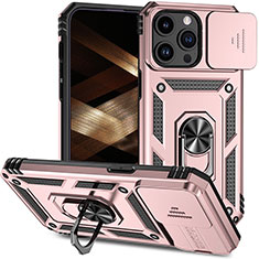 Custodia Silicone e Plastica Opaca Cover con Magnetico Anello Supporto MQ1 per Apple iPhone 14 Pro Oro Rosa