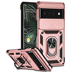 Custodia Silicone e Plastica Opaca Cover con Magnetico Anello Supporto MQ1 per Google Pixel 6 Pro 5G Oro Rosa