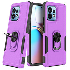 Custodia Silicone e Plastica Opaca Cover con Magnetico Anello Supporto MQ1 per Motorola Moto Edge Plus (2023) 5G Viola