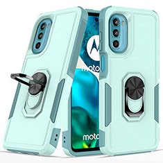 Custodia Silicone e Plastica Opaca Cover con Magnetico Anello Supporto MQ1 per Motorola MOTO G52 Ciano