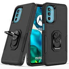 Custodia Silicone e Plastica Opaca Cover con Magnetico Anello Supporto MQ1 per Motorola Moto G82 5G Nero