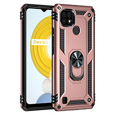 Custodia Silicone e Plastica Opaca Cover con Magnetico Anello Supporto MQ1 per Realme C21 Oro Rosa