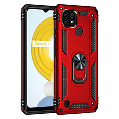 Custodia Silicone e Plastica Opaca Cover con Magnetico Anello Supporto MQ1 per Realme C21 Rosso