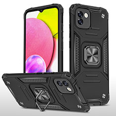 Custodia Silicone e Plastica Opaca Cover con Magnetico Anello Supporto MQ1 per Samsung Galaxy A03 Nero