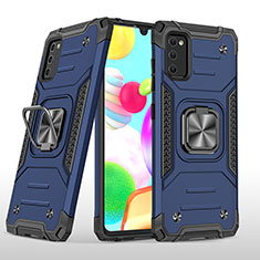 Custodia Silicone e Plastica Opaca Cover con Magnetico Anello Supporto MQ1 per Samsung Galaxy A41 Blu