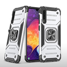 Custodia Silicone e Plastica Opaca Cover con Magnetico Anello Supporto MQ1 per Samsung Galaxy A50S Argento