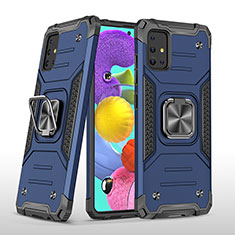 Custodia Silicone e Plastica Opaca Cover con Magnetico Anello Supporto MQ1 per Samsung Galaxy A51 5G Blu