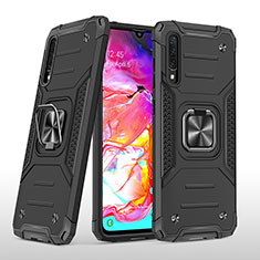 Custodia Silicone e Plastica Opaca Cover con Magnetico Anello Supporto MQ1 per Samsung Galaxy A70S Nero