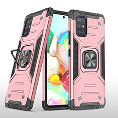 Custodia Silicone e Plastica Opaca Cover con Magnetico Anello Supporto MQ1 per Samsung Galaxy A71 4G A715 Oro Rosa