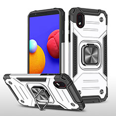 Custodia Silicone e Plastica Opaca Cover con Magnetico Anello Supporto MQ1 per Samsung Galaxy M01 Core Argento