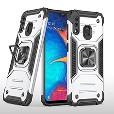 Custodia Silicone e Plastica Opaca Cover con Magnetico Anello Supporto MQ1 per Samsung Galaxy M10S Argento