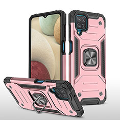 Custodia Silicone e Plastica Opaca Cover con Magnetico Anello Supporto MQ1 per Samsung Galaxy M12 Oro Rosa