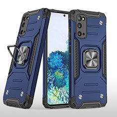 Custodia Silicone e Plastica Opaca Cover con Magnetico Anello Supporto MQ1 per Samsung Galaxy S20 Blu