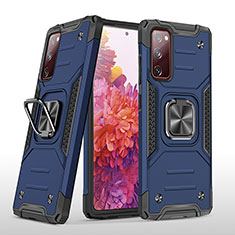 Custodia Silicone e Plastica Opaca Cover con Magnetico Anello Supporto MQ1 per Samsung Galaxy S20 FE 5G Blu