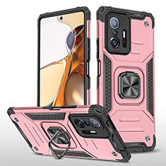 Custodia Silicone e Plastica Opaca Cover con Magnetico Anello Supporto MQ1 per Xiaomi Mi 11T 5G Oro Rosa