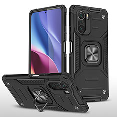 Custodia Silicone e Plastica Opaca Cover con Magnetico Anello Supporto MQ1 per Xiaomi Poco F3 5G Nero