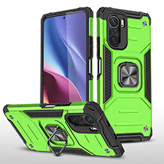 Custodia Silicone e Plastica Opaca Cover con Magnetico Anello Supporto MQ1 per Xiaomi Poco F3 5G Verde