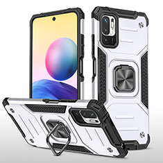 Custodia Silicone e Plastica Opaca Cover con Magnetico Anello Supporto MQ1 per Xiaomi POCO M3 Pro 5G Argento