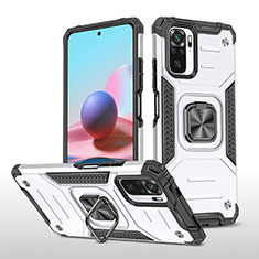 Custodia Silicone e Plastica Opaca Cover con Magnetico Anello Supporto MQ1 per Xiaomi Poco M5S Argento