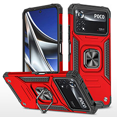 Custodia Silicone e Plastica Opaca Cover con Magnetico Anello Supporto MQ1 per Xiaomi Poco X4 Pro 5G Rosso