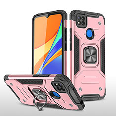 Custodia Silicone e Plastica Opaca Cover con Magnetico Anello Supporto MQ1 per Xiaomi Redmi 9 India Oro Rosa