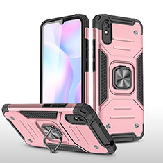 Custodia Silicone e Plastica Opaca Cover con Magnetico Anello Supporto MQ1 per Xiaomi Redmi 9i Oro Rosa