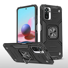 Custodia Silicone e Plastica Opaca Cover con Magnetico Anello Supporto MQ1 per Xiaomi Redmi Note 10S 4G Nero