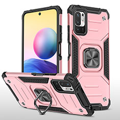 Custodia Silicone e Plastica Opaca Cover con Magnetico Anello Supporto MQ1 per Xiaomi Redmi Note 10T 5G Oro Rosa