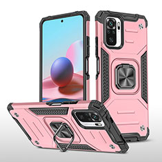 Custodia Silicone e Plastica Opaca Cover con Magnetico Anello Supporto MQ1 per Xiaomi Redmi Note 11 SE India 4G Oro Rosa