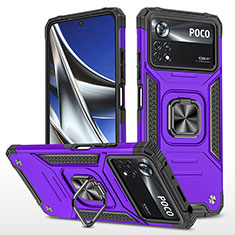 Custodia Silicone e Plastica Opaca Cover con Magnetico Anello Supporto MQ1 per Xiaomi Redmi Note 11E Pro 5G Viola