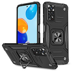 Custodia Silicone e Plastica Opaca Cover con Magnetico Anello Supporto MQ1 per Xiaomi Redmi Note 11S 4G Nero