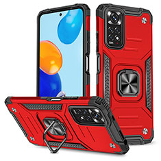 Custodia Silicone e Plastica Opaca Cover con Magnetico Anello Supporto MQ1 per Xiaomi Redmi Note 11S 4G Rosso