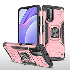 Custodia Silicone e Plastica Opaca Cover con Magnetico Anello Supporto MQ1 per Xiaomi Redmi Note 9 4G Oro Rosa