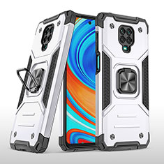 Custodia Silicone e Plastica Opaca Cover con Magnetico Anello Supporto MQ1 per Xiaomi Redmi Note 9 Pro Max Argento