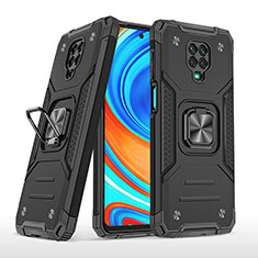 Custodia Silicone e Plastica Opaca Cover con Magnetico Anello Supporto MQ1 per Xiaomi Redmi Note 9S Nero