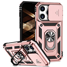Custodia Silicone e Plastica Opaca Cover con Magnetico Anello Supporto MQ2 per Apple iPhone 13 Pro Oro Rosa