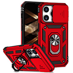 Custodia Silicone e Plastica Opaca Cover con Magnetico Anello Supporto MQ2 per Apple iPhone 14 Pro Max Rosso