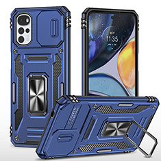 Custodia Silicone e Plastica Opaca Cover con Magnetico Anello Supporto MQ2 per Motorola Moto G22 Blu